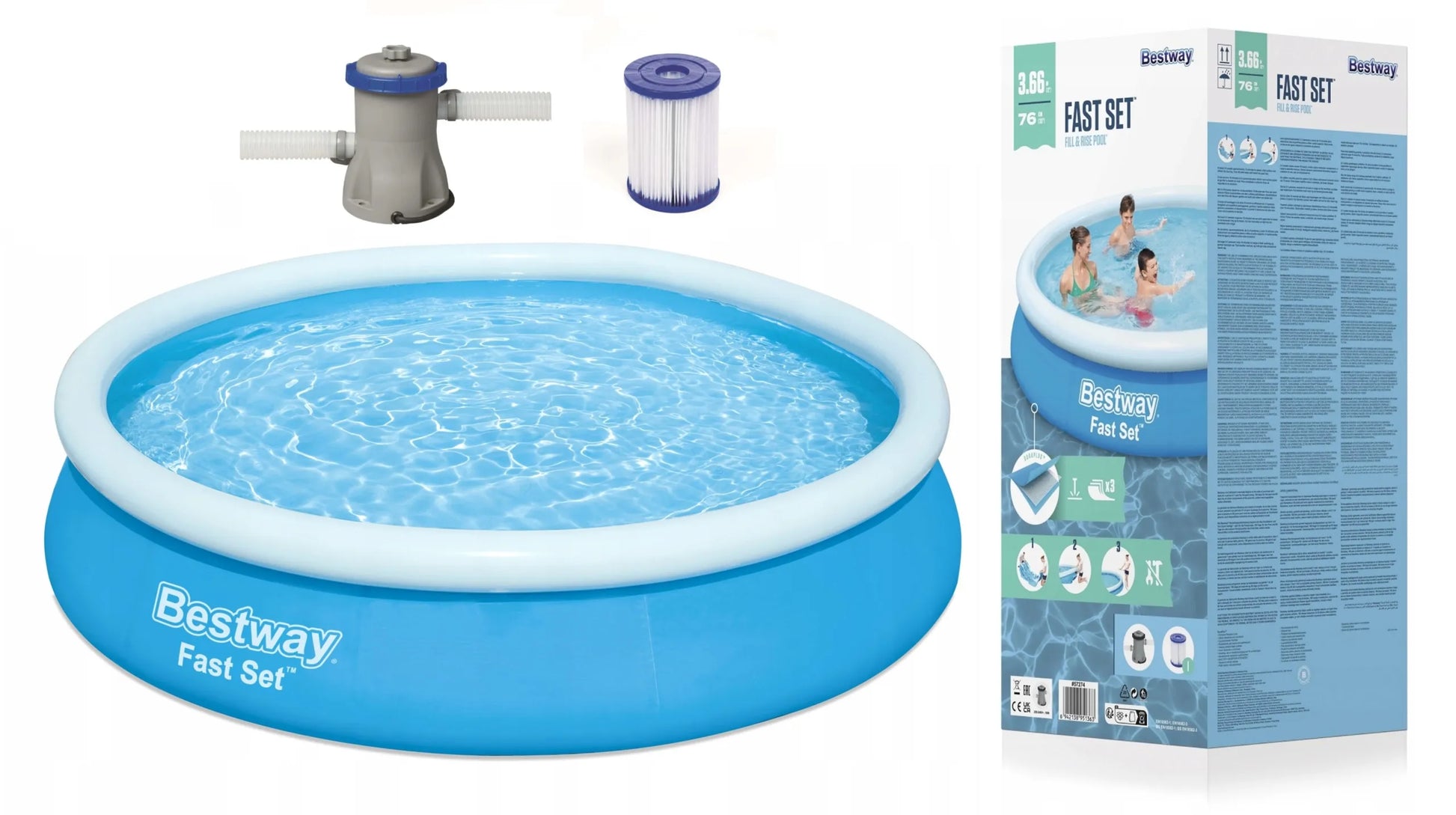 Bestway pripučiamas sodo baseinas 366x76 cm 57274 su filtruojančiu siurbliu