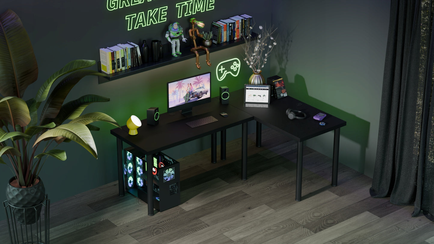 Kampinis žaidimų rašomasis stalas su LED RGB