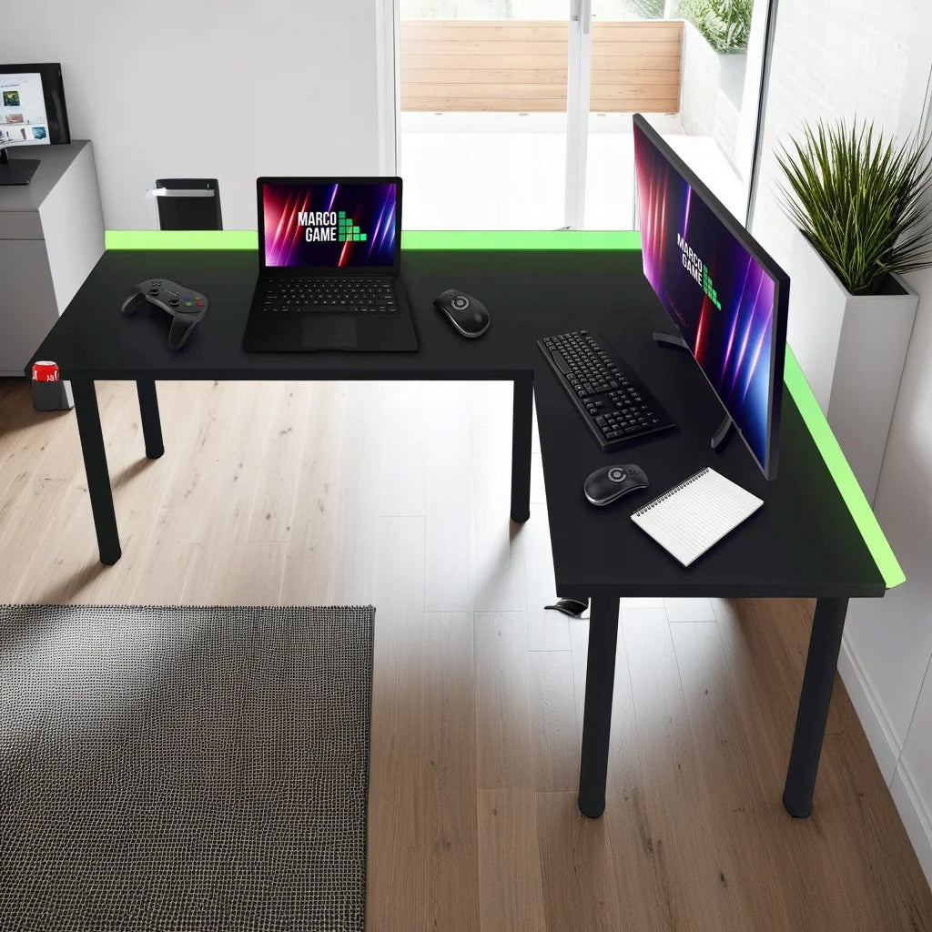 Kampinis žaidimų rašomasis stalas su LED RGB