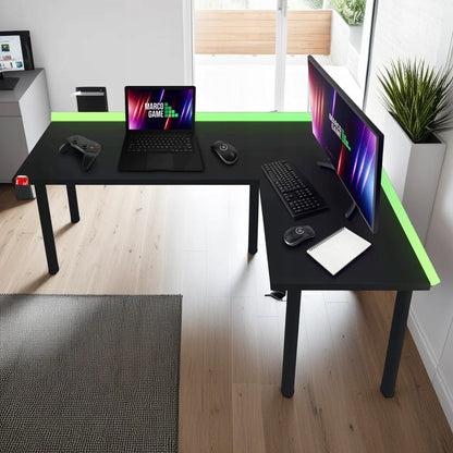 Kampinis žaidimų rašomasis stalas su LED RGB
