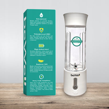 Nešiojamas Belaidis Blenderis beWell USB 500ml – Galingas Kokteilių Maišytuvas