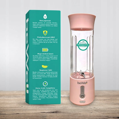 Belaidis Kelioninis Blenderis beWell 500ml su USB Įkrovimu – Galingas ir Kompaktiškas
