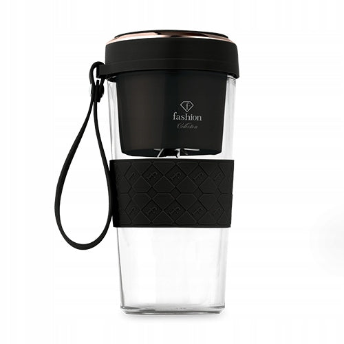 Nešiojamas Belaidis USB Blenderis Kokteiliams FTV-0176, 400 ml, Juodas su Rausvai Auksiniu Akcentu