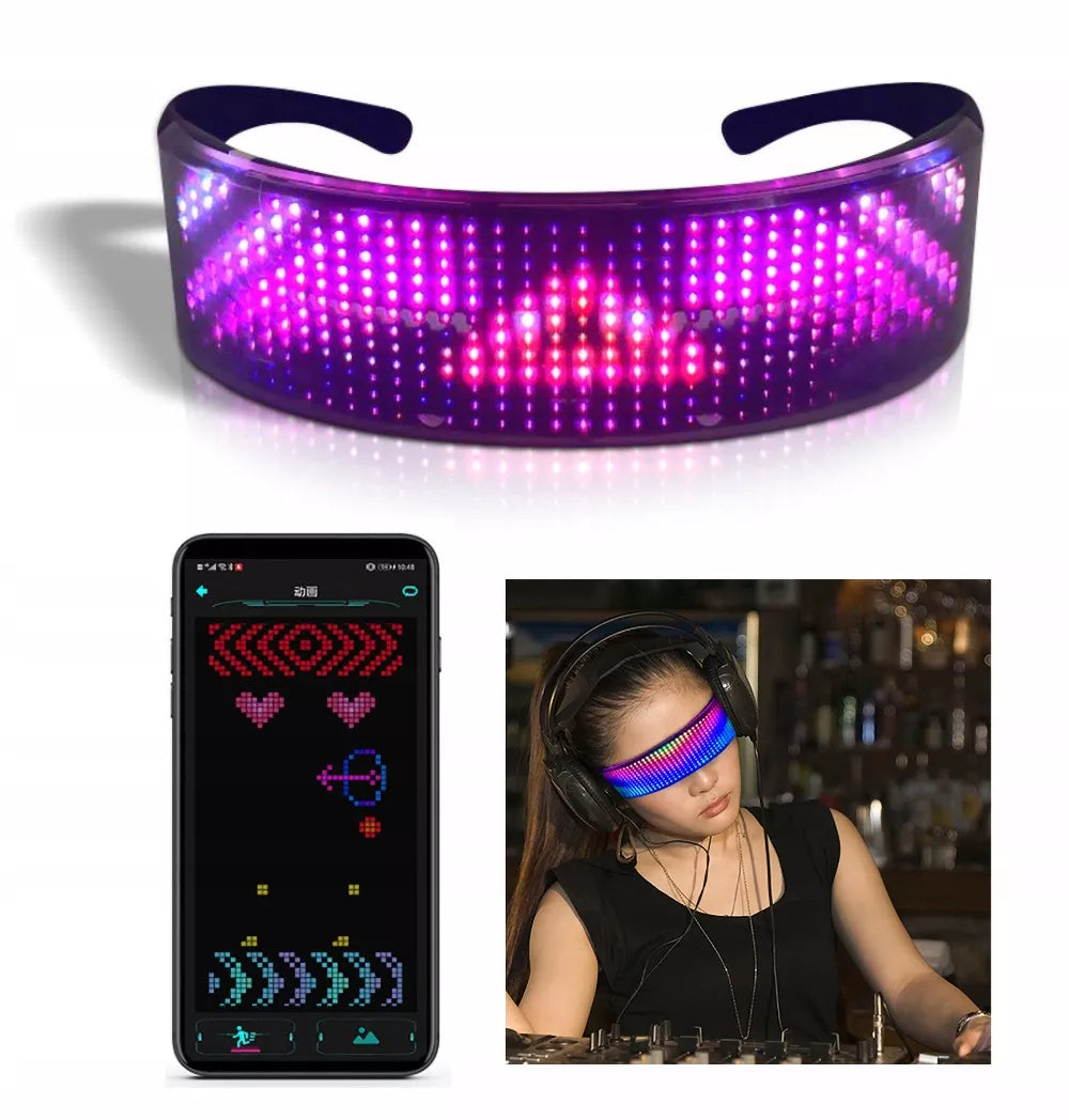 Bluetooth LED vakarėlių akiniai su teksto animacija ir "pasidaryk pats" funkcija