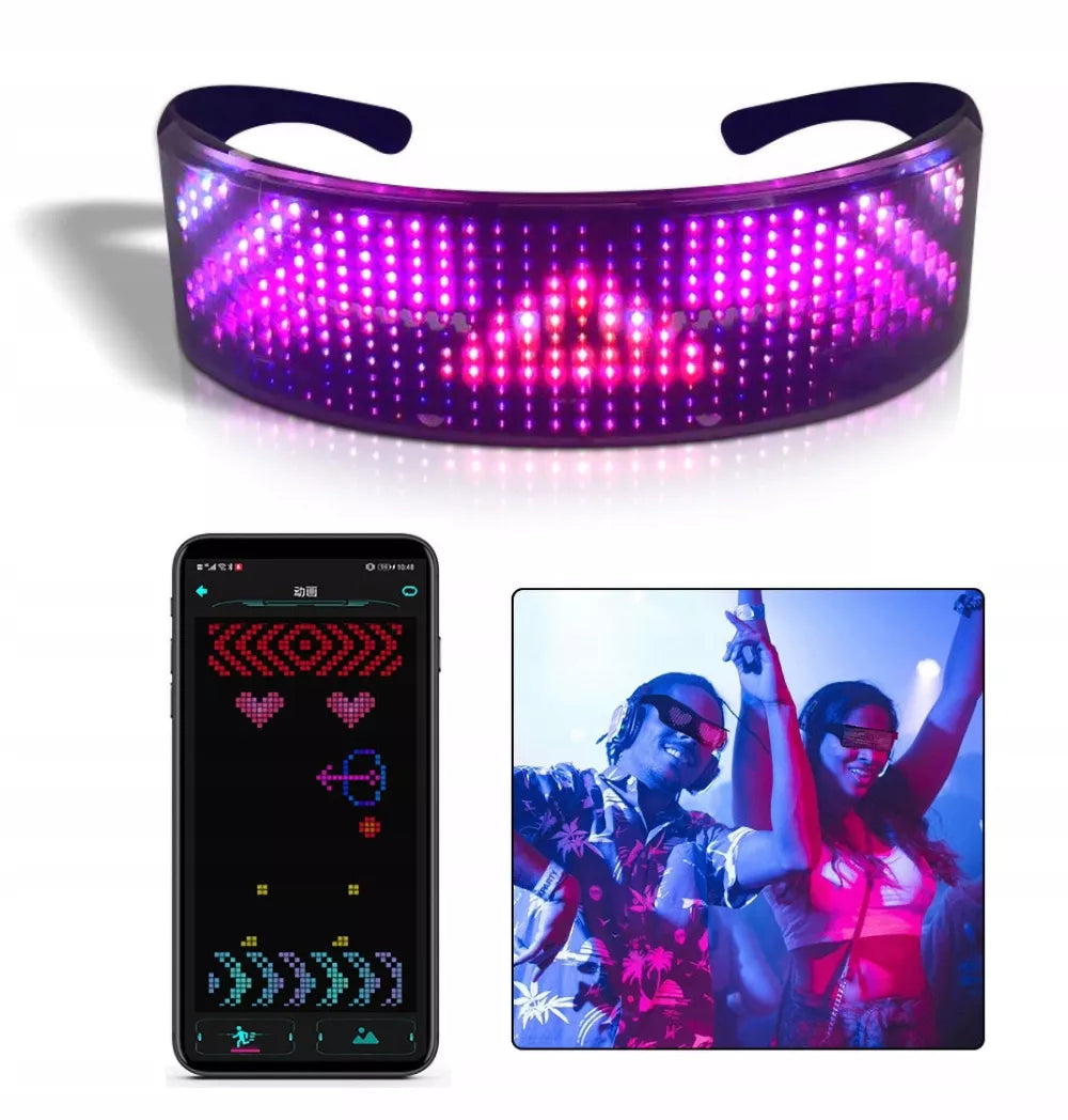 Bluetooth LED vakarėlių akiniai su teksto animacija ir "pasidaryk pats" funkcija