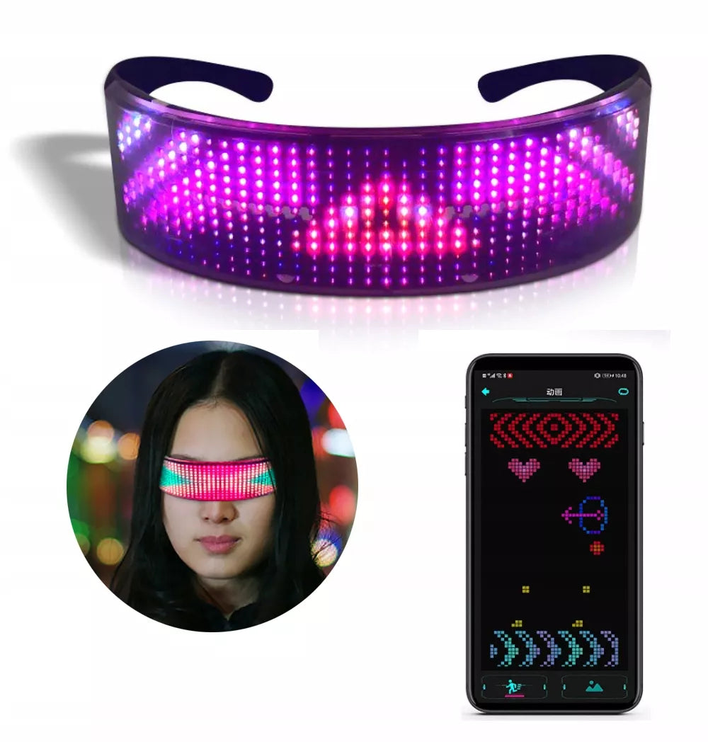 Bluetooth LED vakarėlių akiniai su teksto animacija ir "pasidaryk pats" funkcija