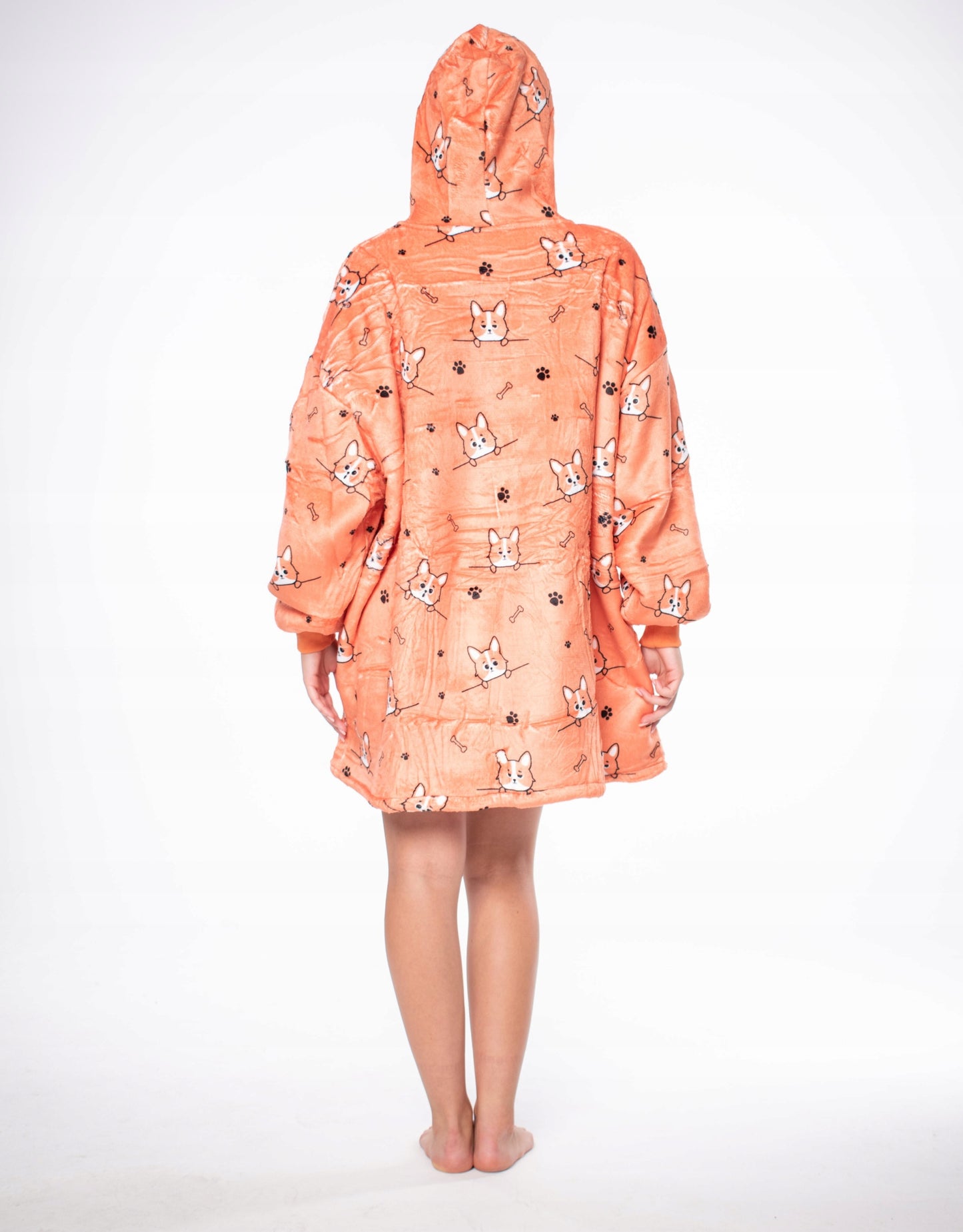 2 viename pledas-bliuzonas Oversize su kapišonu Storos Sherpa medžiagos Oranžinis Šunys