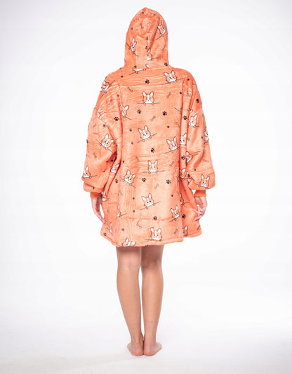 2 viename pledas-bliuzonas Oversize su kapišonu Storos Sherpa medžiagos Oranžinis Šunys