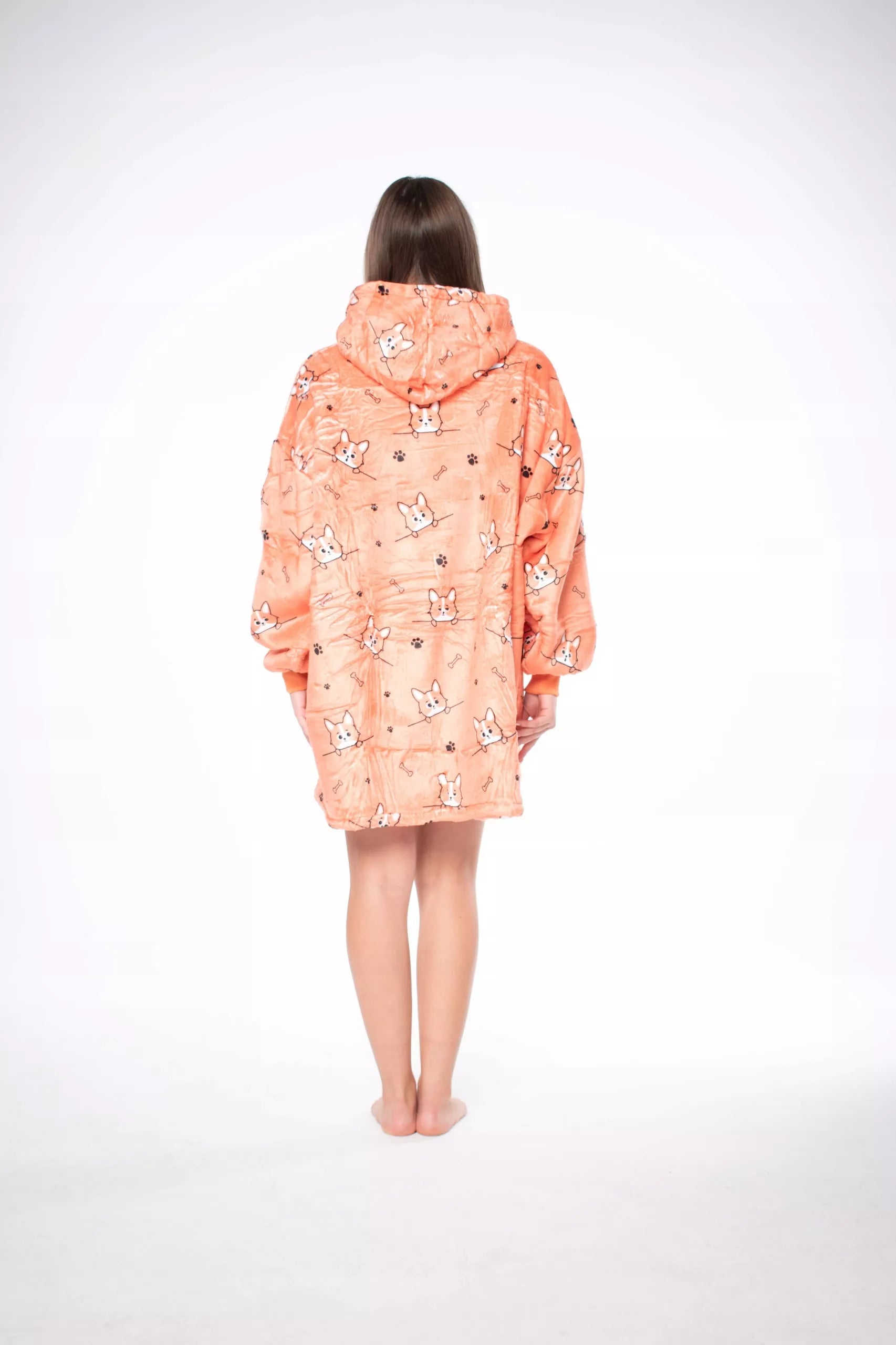 2 viename pledas-bliuzonas Oversize su kapišonu Storos Sherpa medžiagos Oranžinis Šunys