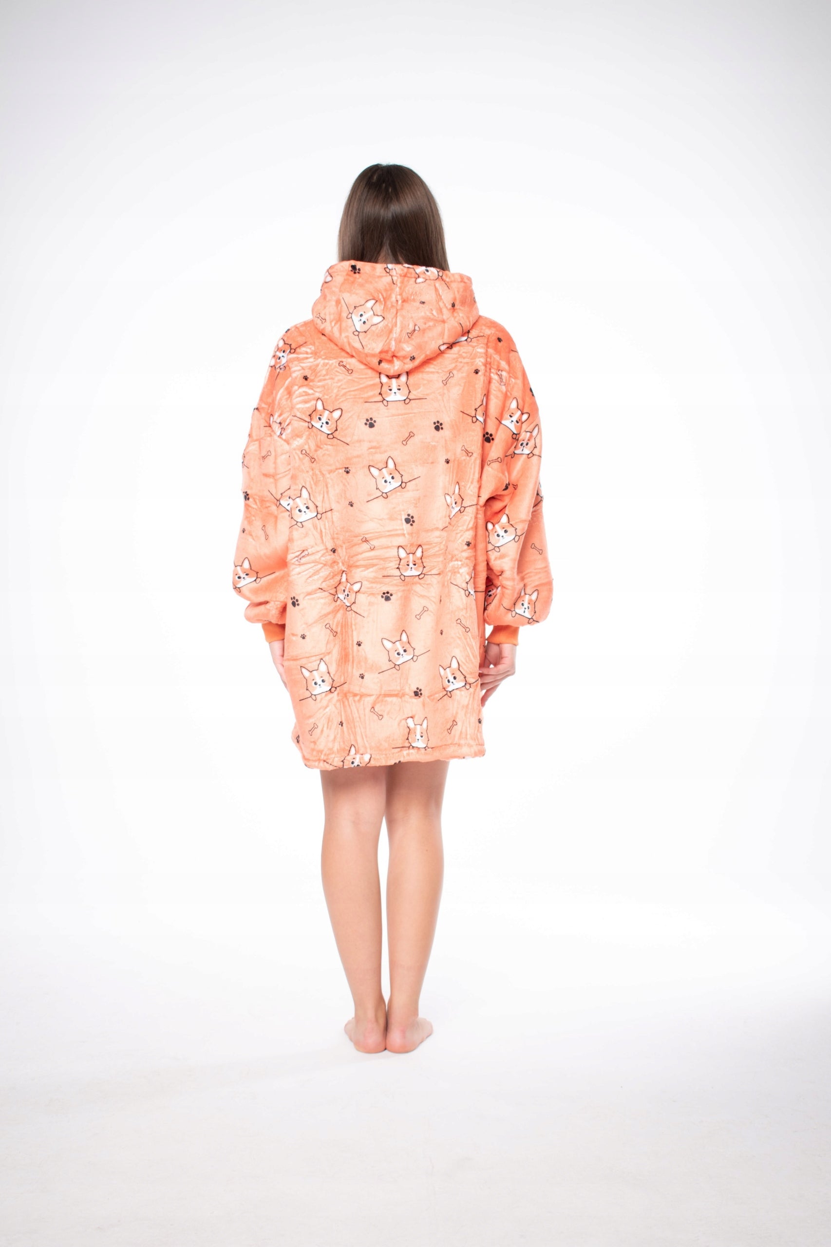 2 viename pledas-bliuzonas Oversize su kapišonu Storos Sherpa medžiagos Oranžinis Šunys