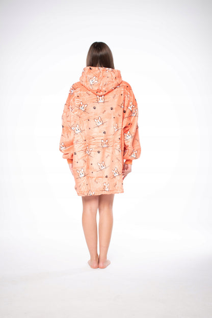 2 viename pledas-bliuzonas Oversize su kapišonu Storos Sherpa medžiagos Oranžinis Šunys