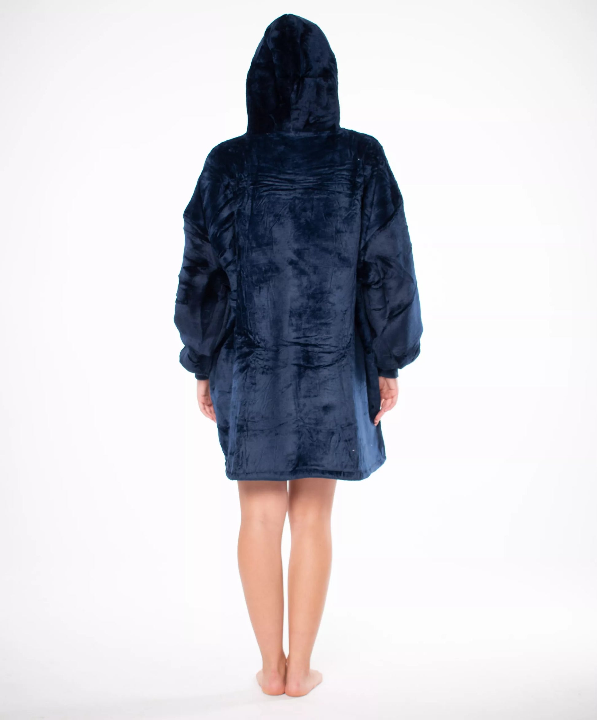 Džemperis-antklodė Kocobluza 2in1 Oversize XXL su gobtuvu, storus šerpa audinio, tamsiai mėlynas