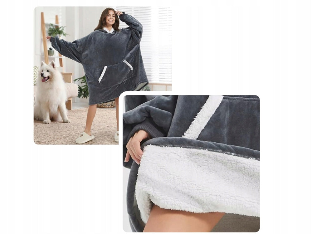 Šilta XXL dydžio "oversize" 2in1 "futrzak" tipo, minkšta, su gobtuvu, storo audinio chalato tipo palaidinė