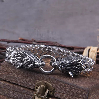 Vikingo vyriška apyrankė „Thor ir vilkas“, chirurginis plienas