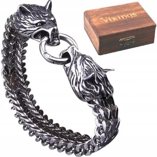 Vikingo vyriška apyrankė „Thor ir vilkas“, chirurginis plienas