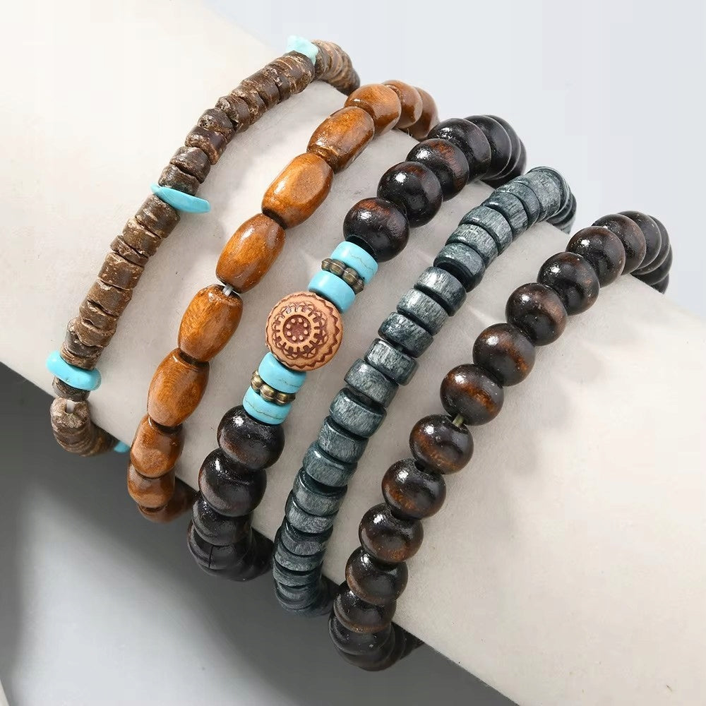 Vikingų apyrankė surfer rock cool boho, 5 vnt. rinkinys, dovanų idėja