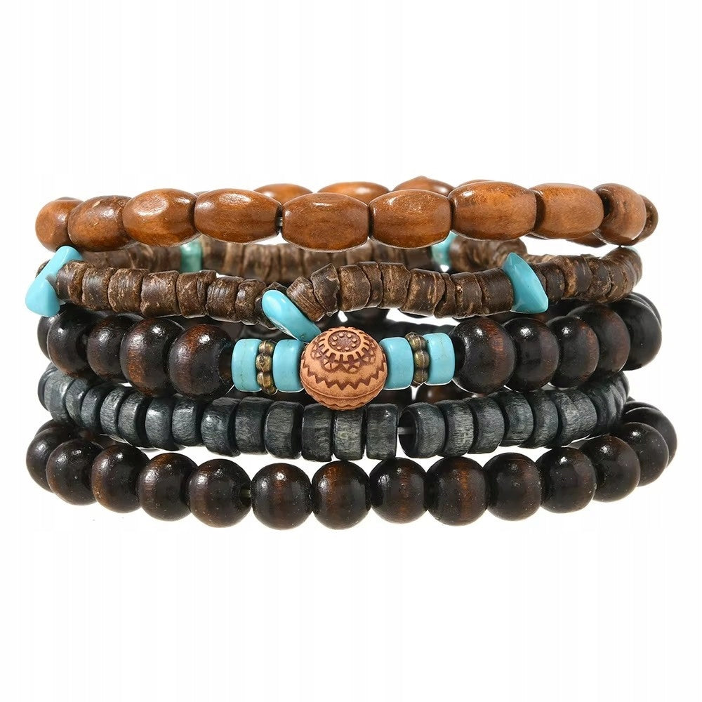 Vikingų apyrankė surfer rock cool boho, 5 vnt. rinkinys, dovanų idėja