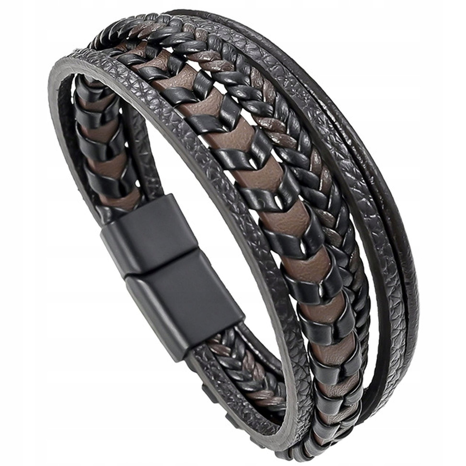 Vyriška odinė apyrankė, ruda, trigubas dirželis, nerūdijantis plienas 316L