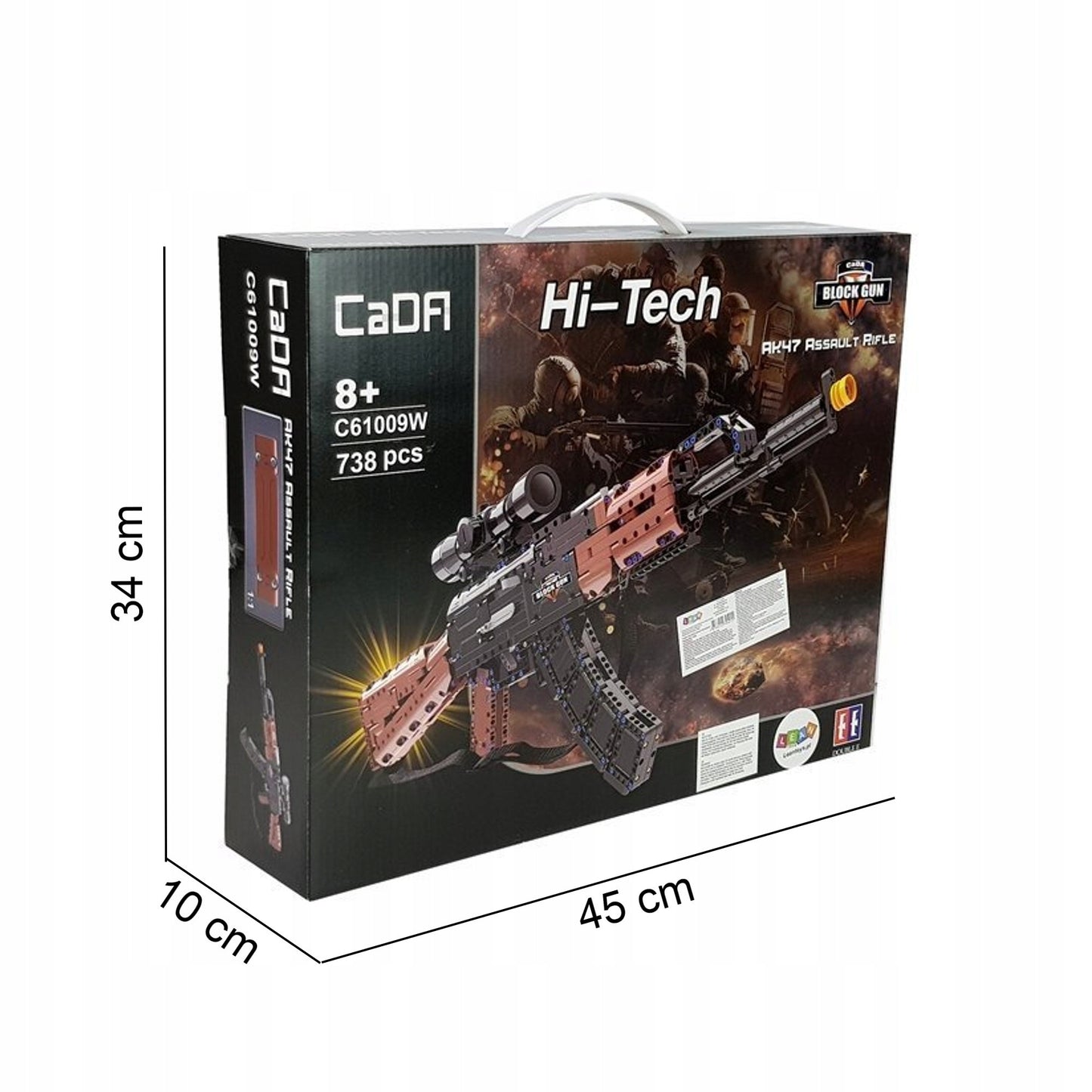 CADA Statybinių blokelių rinkinys Šautuvas AK-47 KALASHNIKOV 738 EL. Didelis