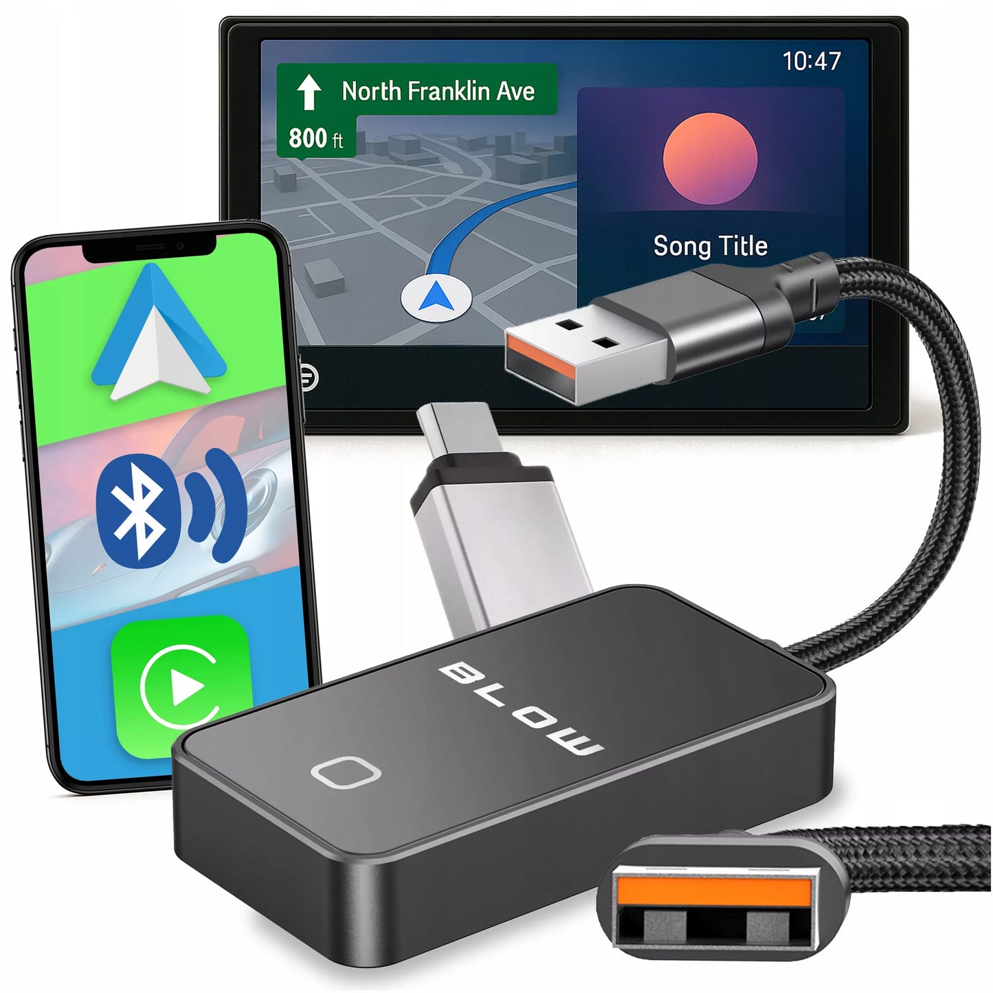 Belaidis CarPlay adapteris – Android Auto, WiFi, Bluetooth, USB 2 viename modulis