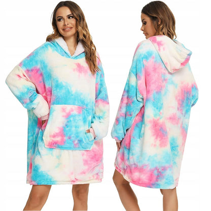 Šiltas pledo-megztinis storas šiltas pledas su rankovėmis oversize 2in1 chalatas TV pledas