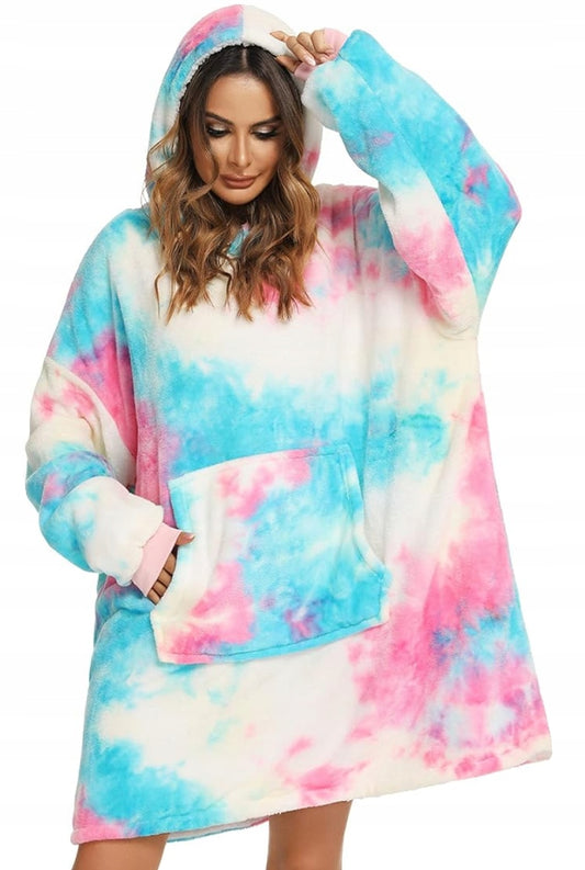 Šiltas pledo-megztinis storas šiltas pledas su rankovėmis oversize 2in1 chalatas TV pledas