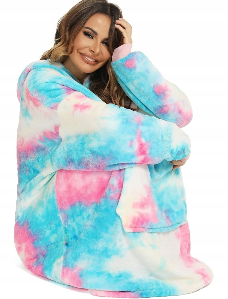 Šiltas pledo-megztinis storas šiltas pledas su rankovėmis oversize 2in1 chalatas TV pledas