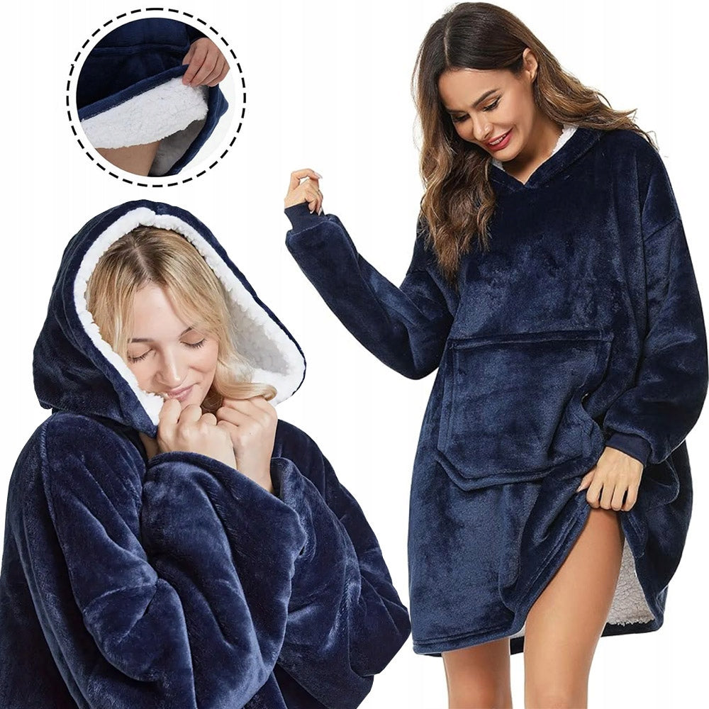 Šiltas pledo-megztinis storas šiltas pledas su rankovėmis oversize 2in1 chalatas TV pledas