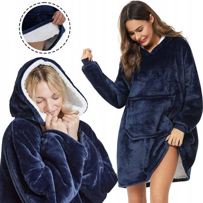 Šiltas pledo-megztinis storas šiltas pledas su rankovėmis oversize 2in1 chalatas TV pledas