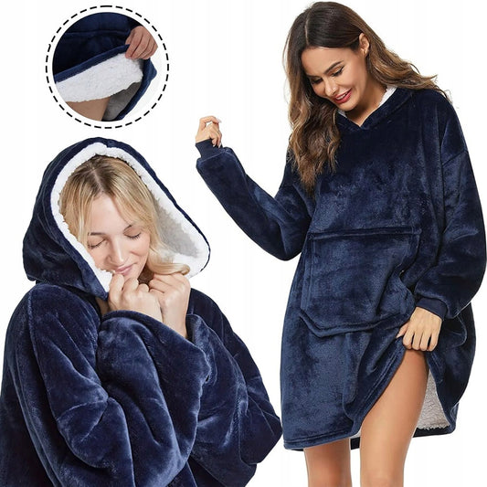 Šiltas pledo-megztinis storas šiltas pledas su rankovėmis oversize 2in1 chalatas TV pledas