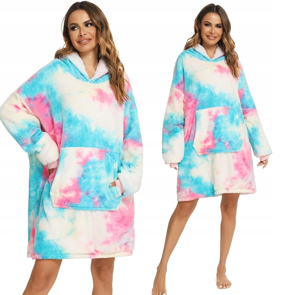 Šiltas pledo-megztinis storas šiltas pledas su rankovėmis oversize 2in1 chalatas TV pledas