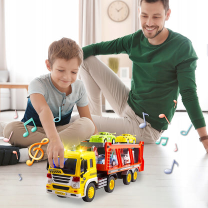 Sunkvežimio transporteris su automobiliais, garsinis žaislas