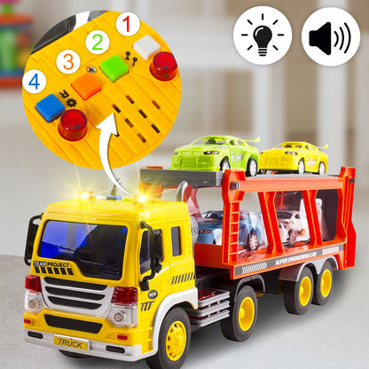 Sunkvežimio transporteris su automobiliais, garsinis žaislas