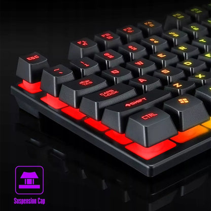 Juoda RGB žaidimų klaviatūra su LED apšvietimu žaidėjams + pelė dovanų