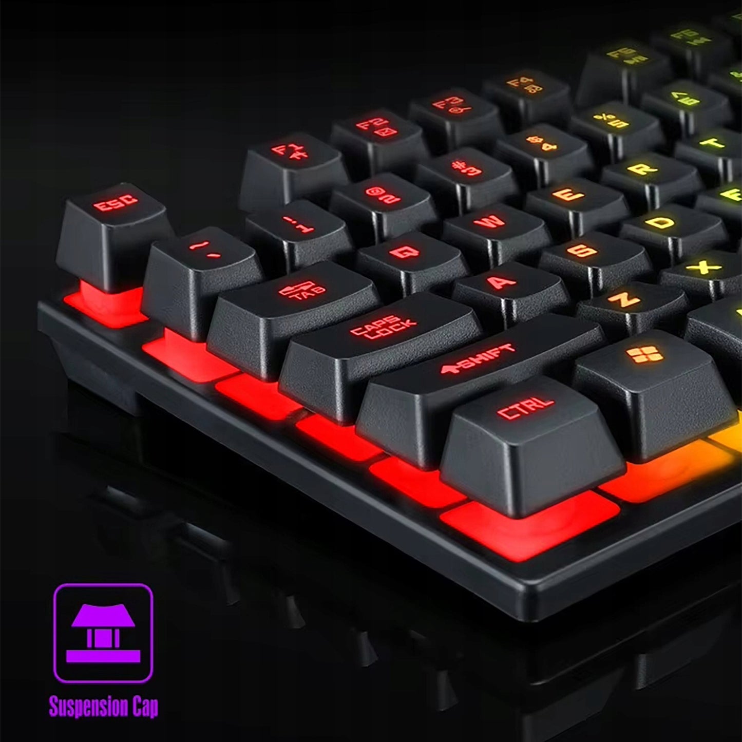 Juoda RGB žaidimų klaviatūra su LED apšvietimu žaidėjams + pelė dovanų