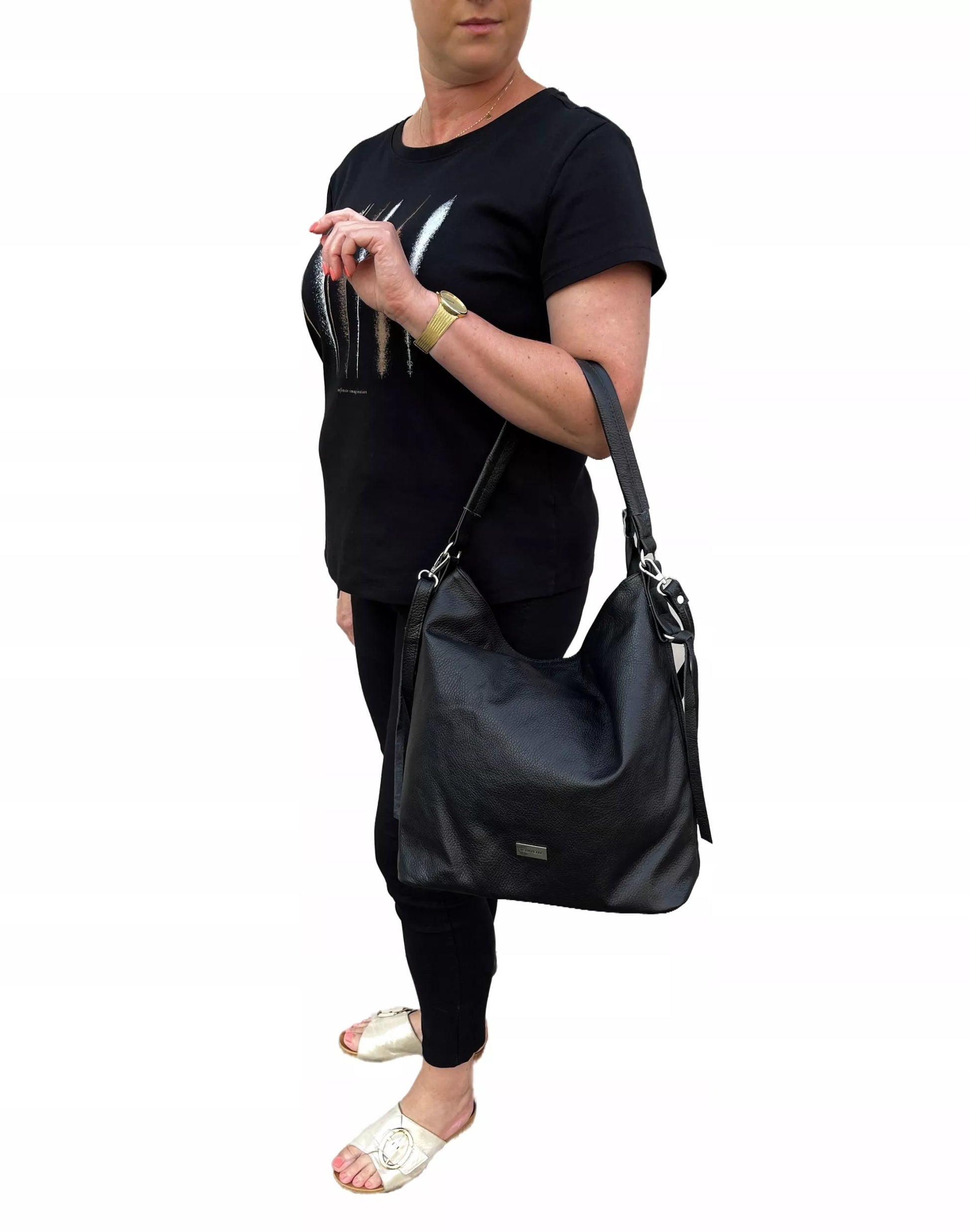 Juoda odinė moteriška rankinė „Shopper A4“, Vera Pelle