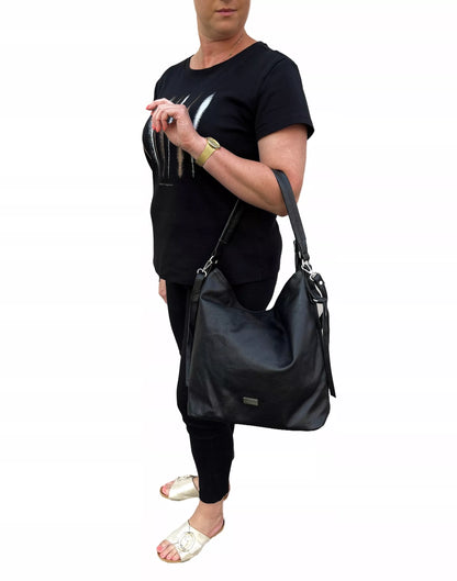 Juoda odinė moteriška rankinė „Shopper A4“, Vera Pelle