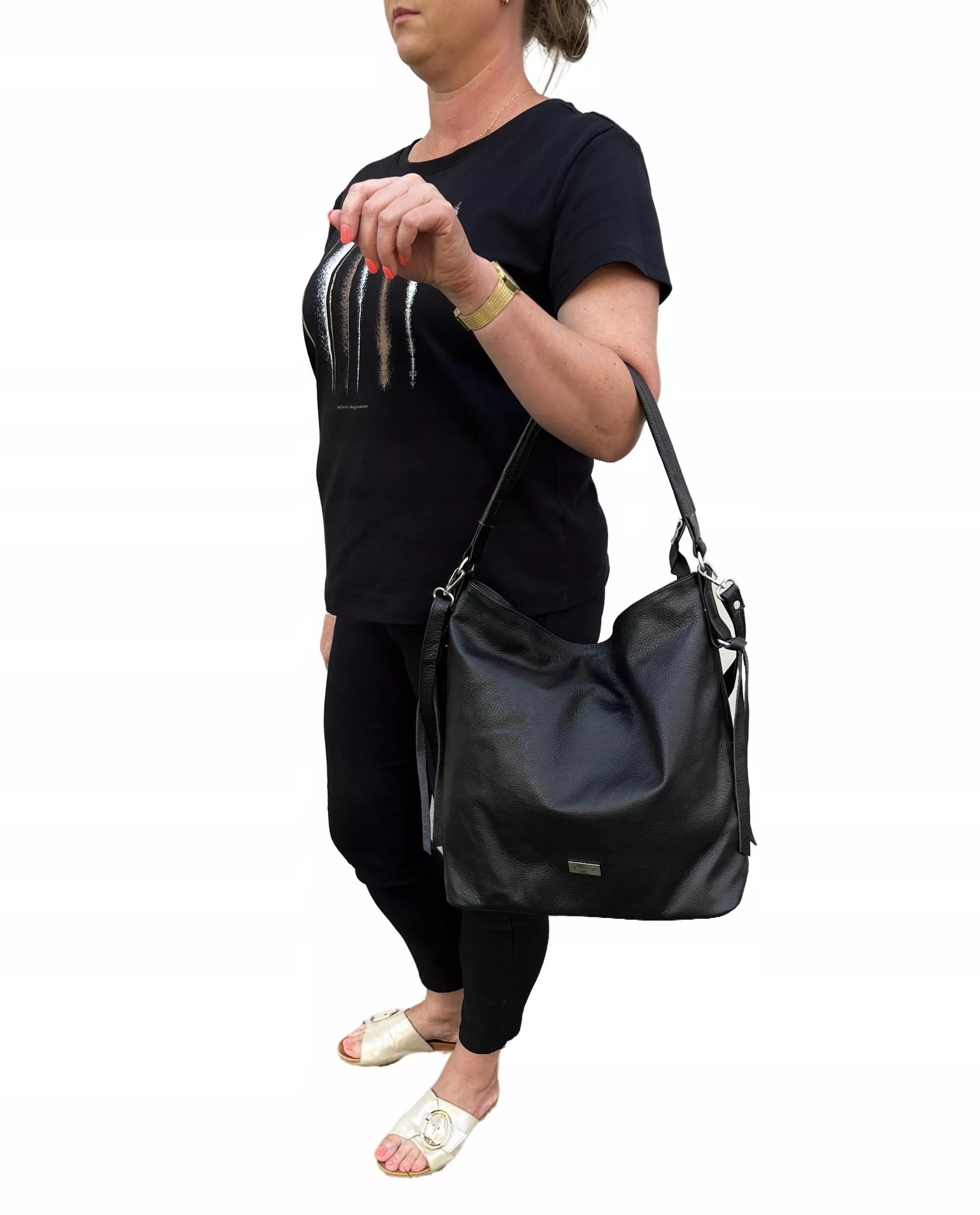 Juoda odinė moteriška rankinė „Shopper A4“, Vera Pelle