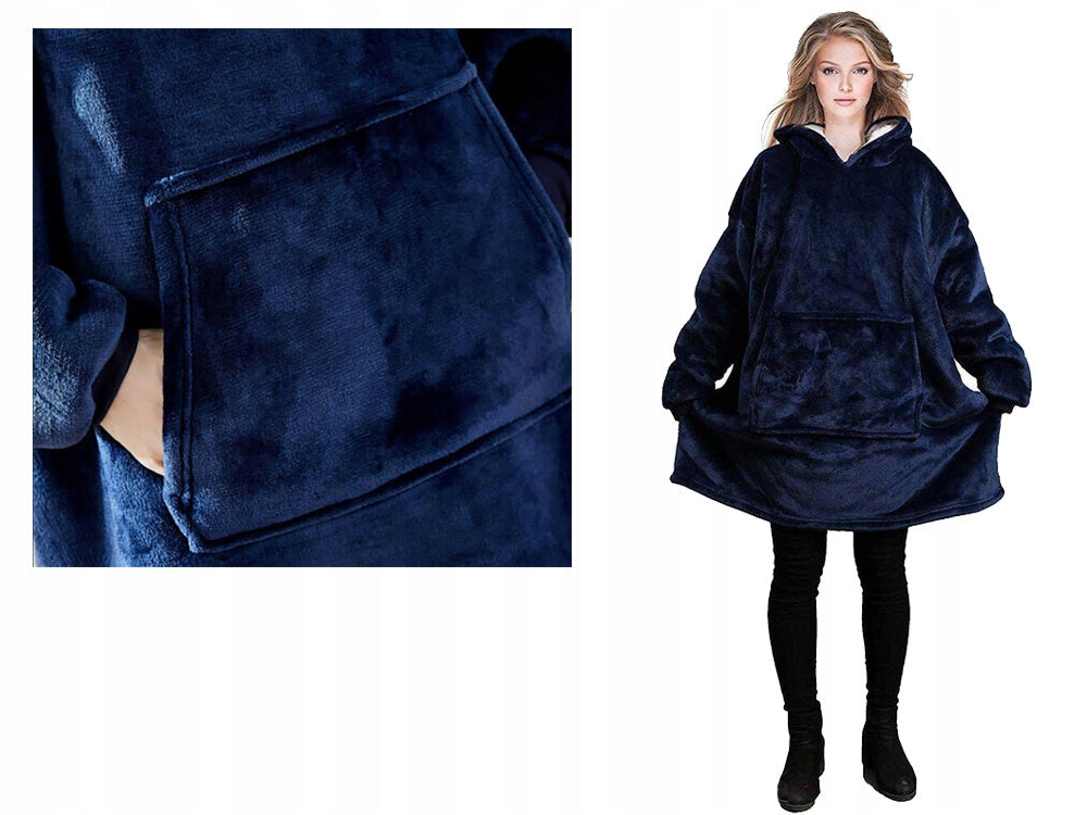 Šilta, storo dirbtinio kailio oversize XXL dydžio 2-in-1 džemperis-antklodė