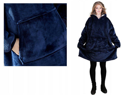 Šilta, storo dirbtinio kailio oversize XXL dydžio 2-in-1 džemperis-antklodė