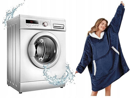 Šilta oversize XXL 2in1 stora pūkinė minkšta su gobtuvu chalato tipo bliuzonas