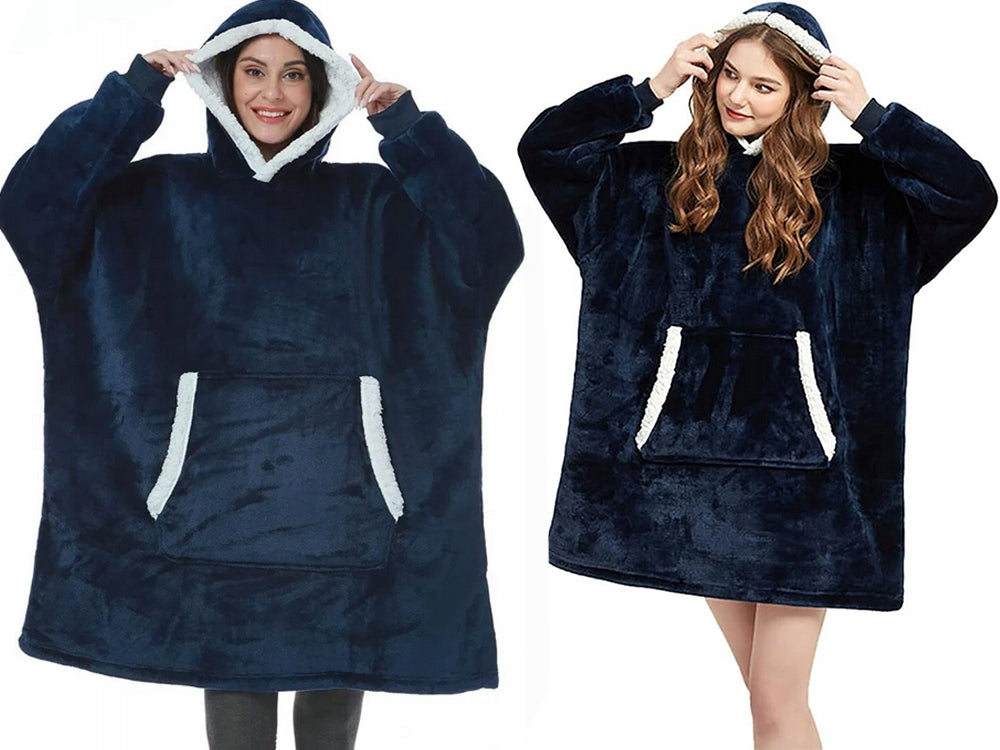 Šilta oversize XXL 2in1 stora pūkinė minkšta su gobtuvu chalato tipo bliuzonas