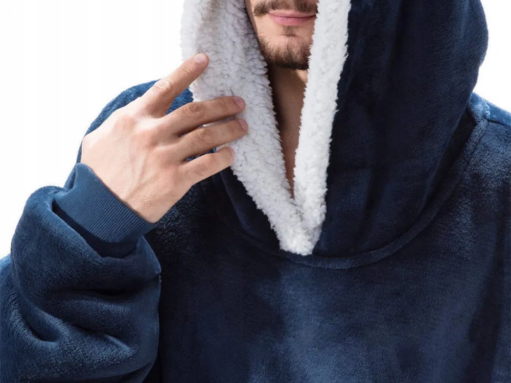 Šilta oversize XXL 2in1 stora pūkinė minkšta su gobtuvu chalato tipo bliuzonas