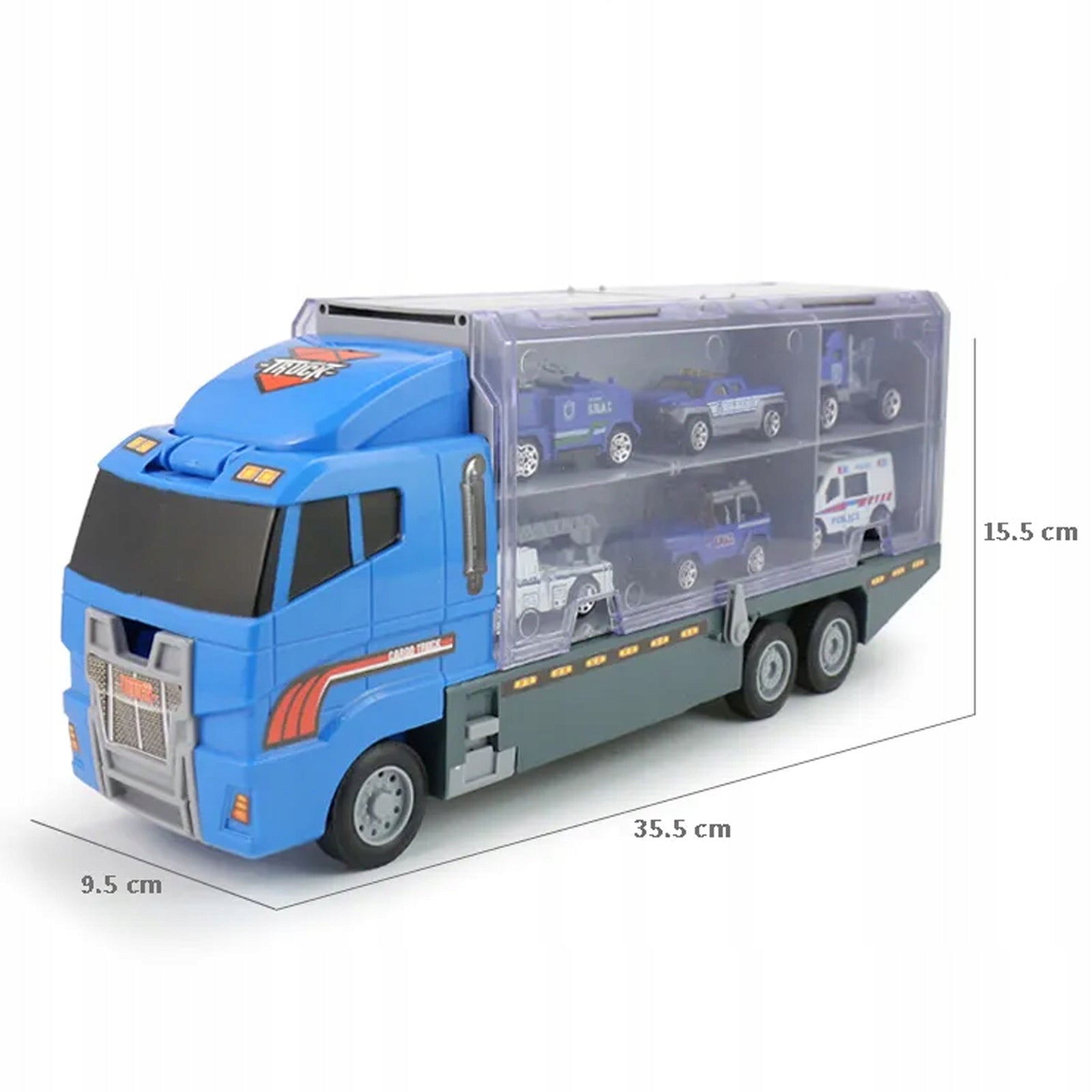 Policijos sunkvežimis, autovežis + automobiliai vaikams