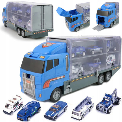 Policijos sunkvežimis, autovežis + automobiliai vaikams