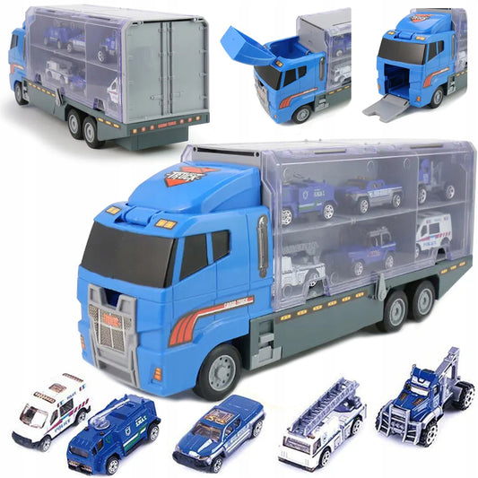 Policijos sunkvežimis, autovežis + automobiliai vaikams