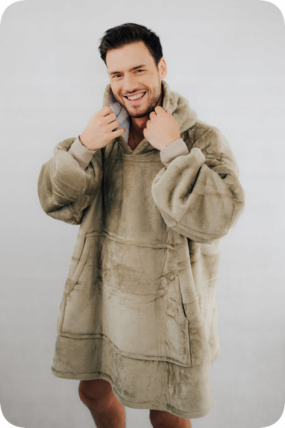 „Comfy Moment“ "Sherpa“ džemperis/pledas, "beige" – storas, purus, "oversize" stiliaus