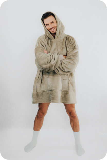 „Comfy Moment“ "Sherpa“ džemperis/pledas, "beige" – storas, purus, "oversize" stiliaus