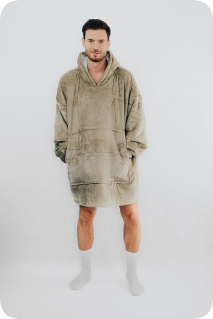 „Comfy Moment“ "Sherpa“ džemperis/pledas, "beige" – storas, purus, "oversize" stiliaus