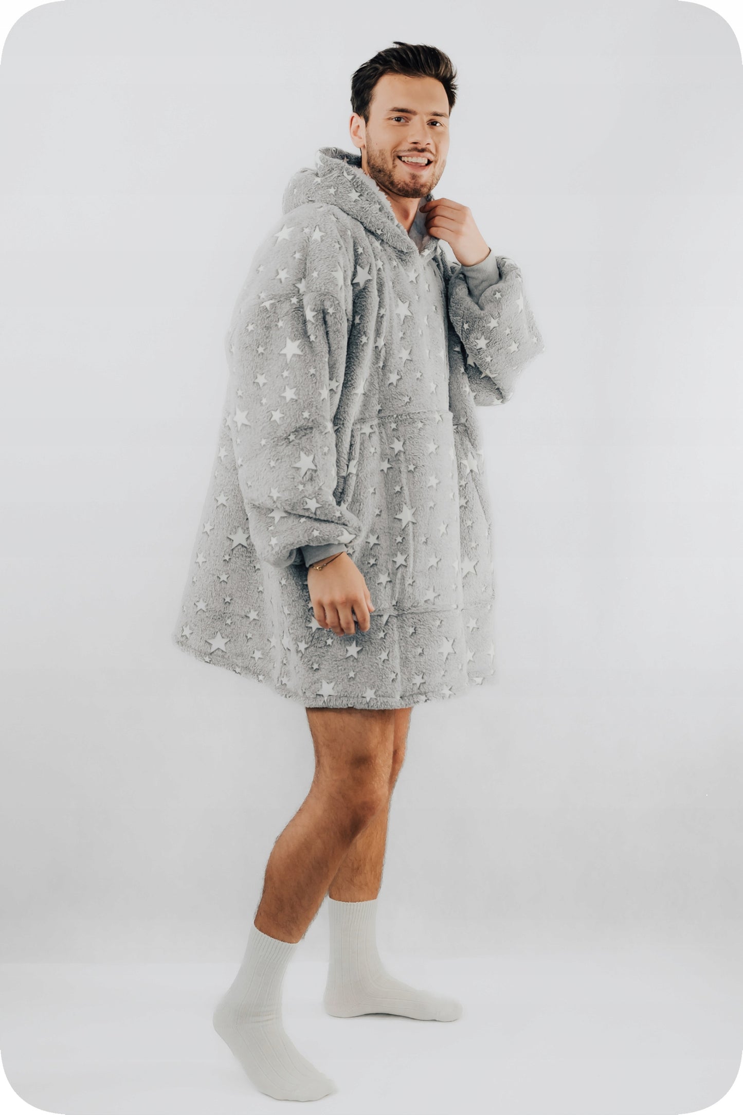 Comfy Moment Džemperis-pledas su mažomis žvaigždutėmis #Stars – storas, purus sherpa oversize stiliaus